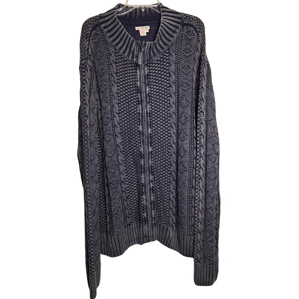 Carbon 2 Cobalt Men's Blue Cable Knit Full Zip Sweater XXL Linen Cotton‎ Blend